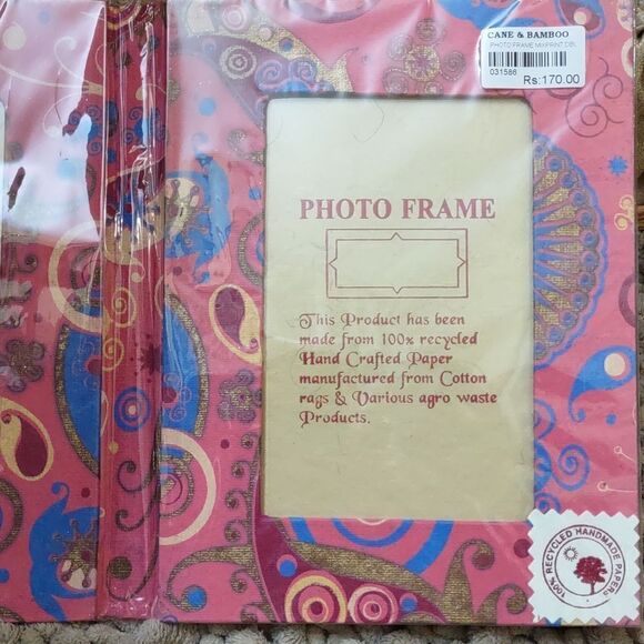 New Cane & Bamboo Pink Blue Paisley 4x6 Double Photo Frame Hand Crafted - Picture 4 of 7